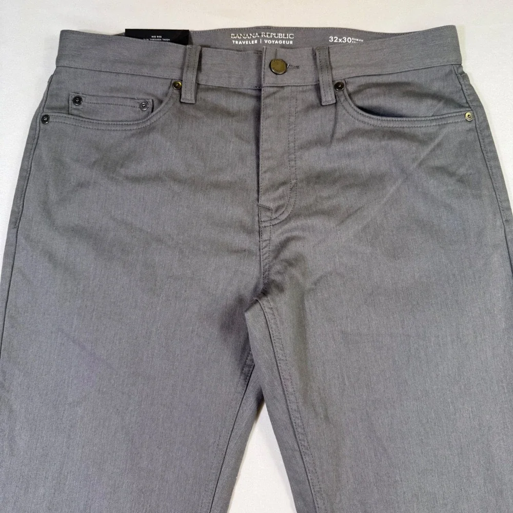 Banana Republic Traveler Pants Mens 32x30 Heathered Smoke Grey Slim Voyageur NEW